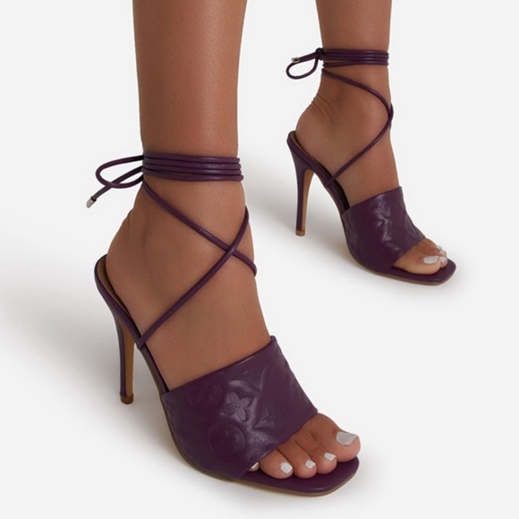 EGO dark purple high heel ankle strap strappy mule sandals - Picture 3 of 5